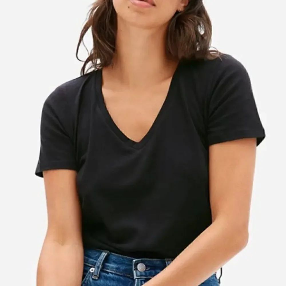 Everlane Women Basic V-Neck Black T-Shirt XXS